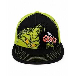 Dr Seuss The Grinch Snapback Hat Cap Black Green Embroidered Flat Bill 2013